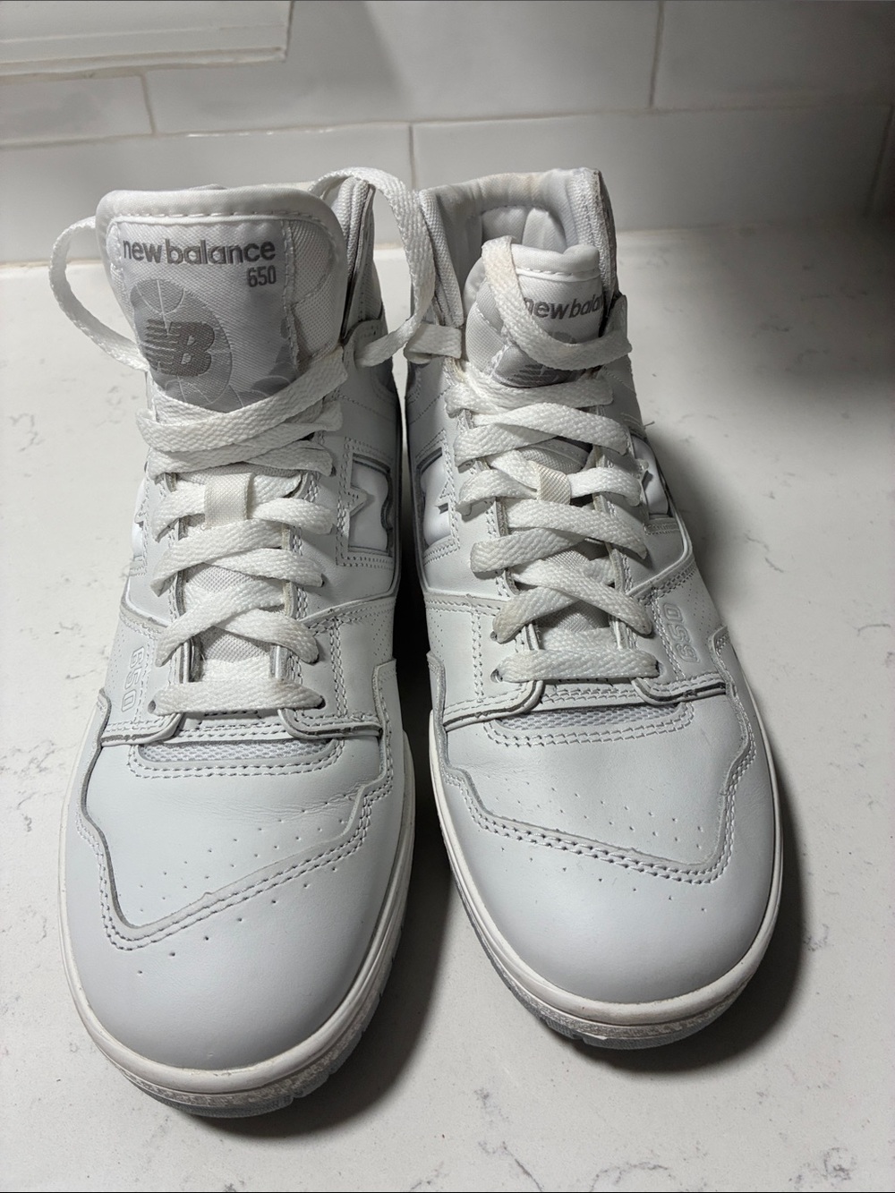 New Balance White Leather High-Top Sneakers